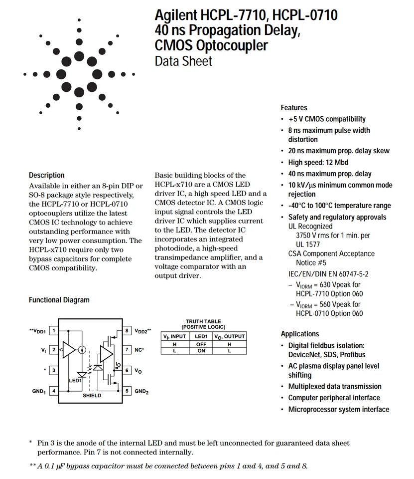 1X HCPL-7710 A7710 Agilent High Speed CMOS Optocoupler 12Mb/s 3750Vrms DIP-8 - Image 2 of 4