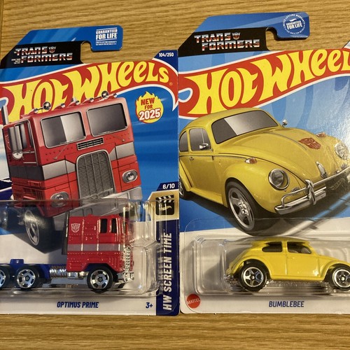 HOT WHEELS 2024 186 BUMBLEBEE & 2025 #104 SCREEN TIME TRANSFORMERS OPTIMUS PRIME