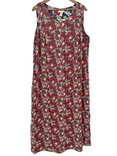 Studio Ease Reversible Dress sleeveless red floral VTG 20W Sheer cottage Flaw
