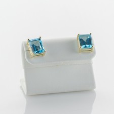 5.60ct Blue Topaz Stud Earrings in 14k Yellow Gold