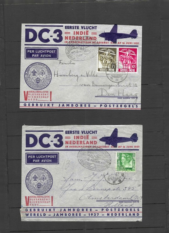 NETHERLANDS INDIES AIRS DC3 1937 EERSTE VLUCHT JAMBOREE F #933