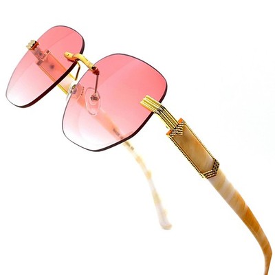 Rimless Sunglasses Women Fashion Trendy Pink Lens Gold Frame Elegant Designer