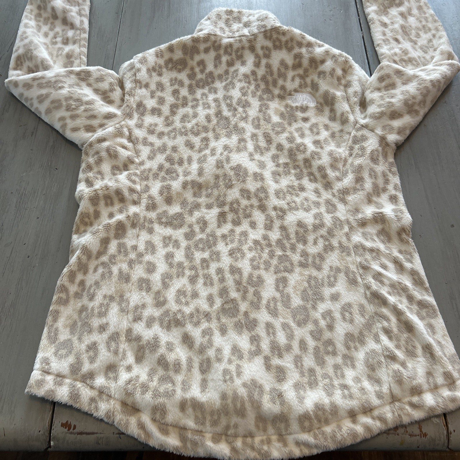 The North Face Cream Tan Leopard Print Osito Fleece Full Zip Women's Sz L