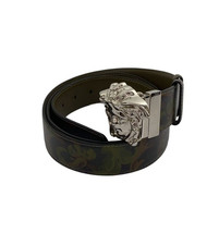 VERSACE  Leather Belt Silver Medusa Buckle Green Baroque Pattern 120/48  Men