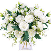 KüNstliche Pfingstrose Blumenstrauß 4 BüNdel Weiß Seidenblumen Hochzeit Dekor