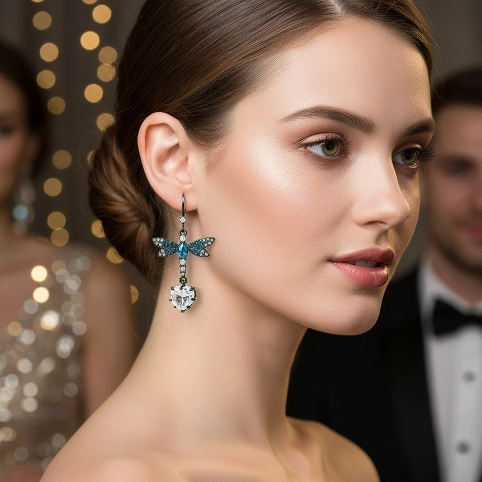 Betsey Johnson CZ & Butterfly Double Mismatch Drop Earrings Perfect Gift - Image 4 of 4