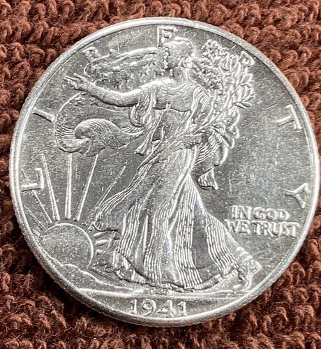 90% Silver 1941 Walking Liberty Half Dollar 50c. Free Shipping. AU/UNC