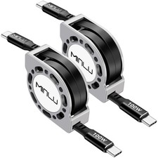 Retractable USB C to C Cable 4 Ft, 2Pack ,100W USBC 5A 1.2 meters, Grey