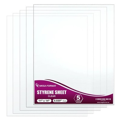 Clear Polystyrene Flexible Plastic Board Sheet 11'' x 14'' (.020 Thick) Styrene...