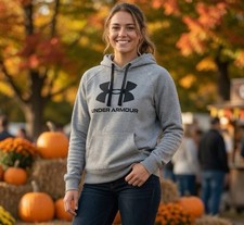 Under Armour Women's Rival Fleece Big Logo Hoodie 2XL Loose Gray/Black Spell out