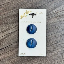NEW Vintage 1950's Le Chic Navy Blue 2-Hole Round Flat Buttons On Card 3/4"