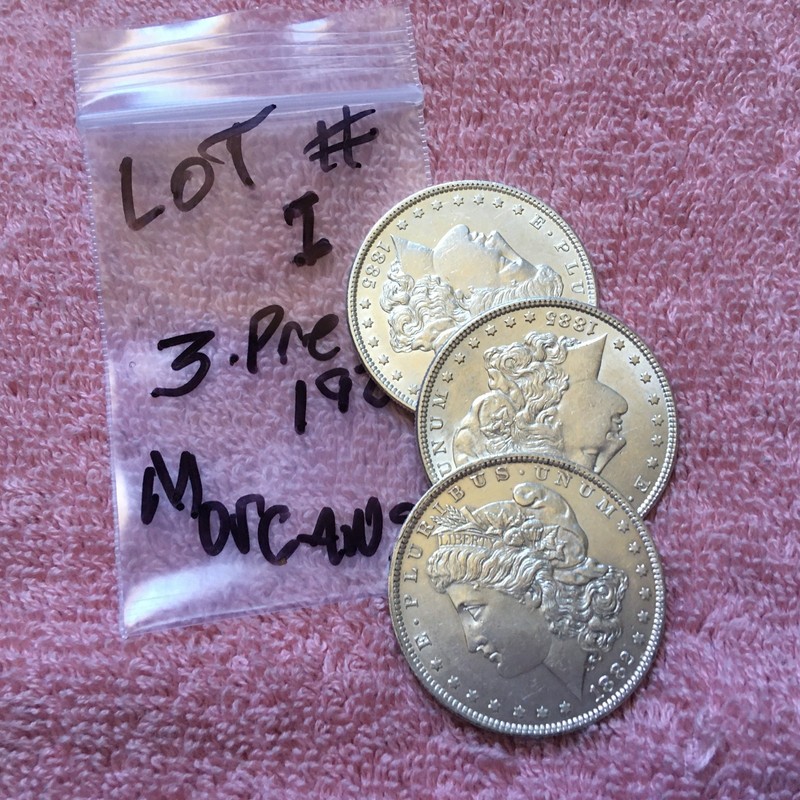 LOT OF 3  NICE PRE. 1921  MORGAN 90% SILVER DOLLAR COINS. NICE TONING  LOT  #  1