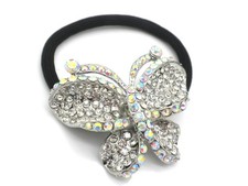 Crystal Hair Tie Wrap Boutique Pony Barrette for Any Hair Type Butterfly