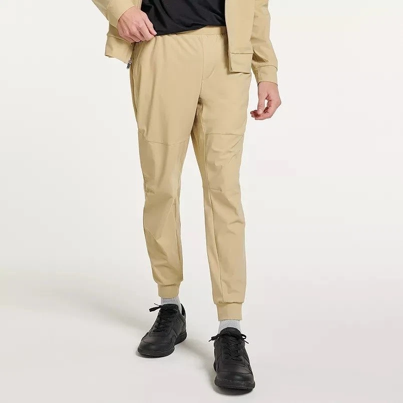 FLX Mens Dynamic Jogger Pants Beige Khaki Stretch Hiking Travel Tapered Large