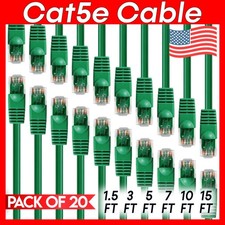 20 PACK Cat5e Cable Green Cat 5 Patch Cord Ethernet RJ45 Connectors LAN Wire