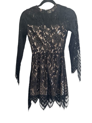 NWT Love Fire Size Black Lace Mini Dress Beige Lining Sheer Witchy Gothic #4677 - Picture 9 of 15