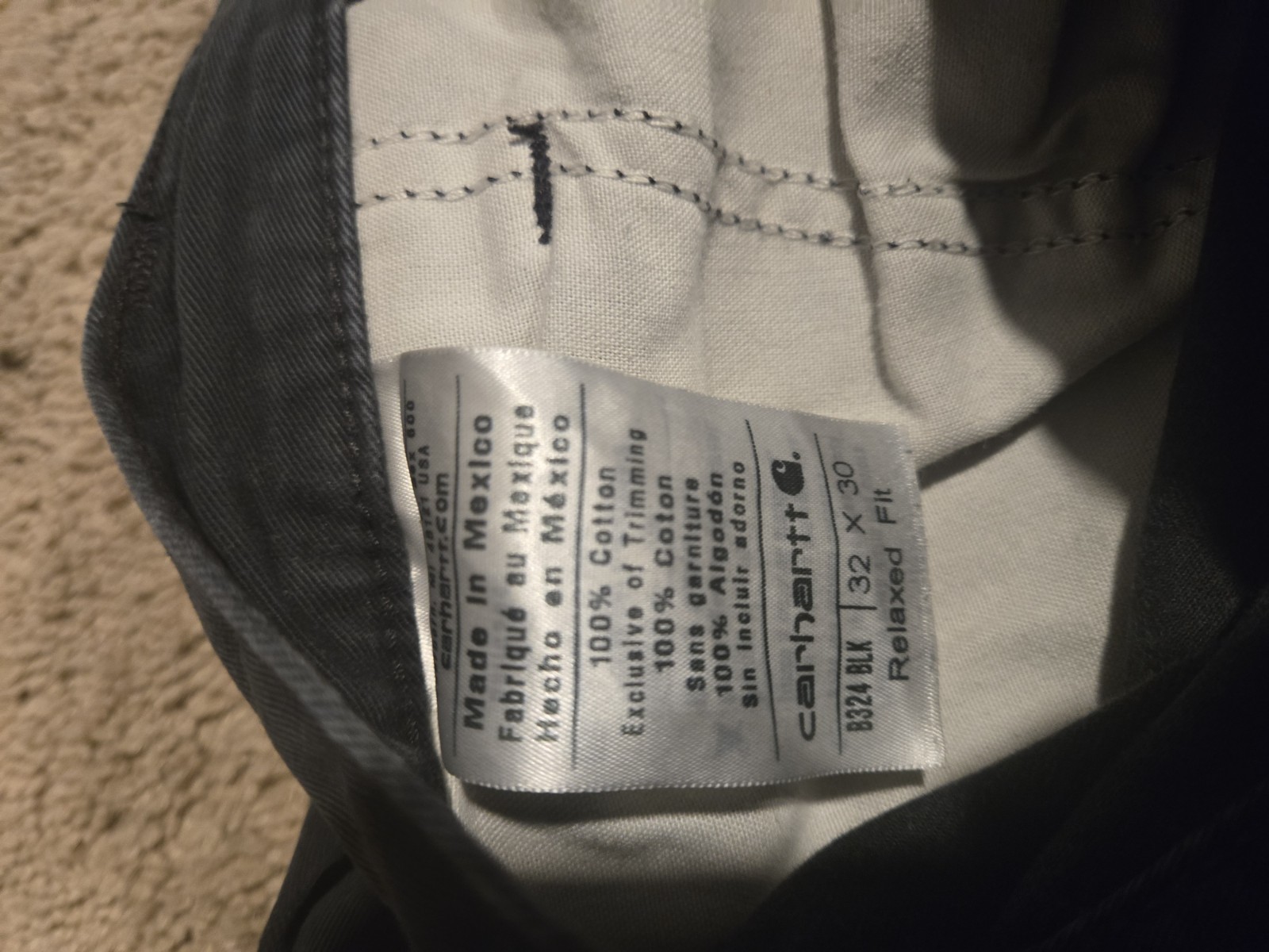 Light Patina Carhartt B324 BLK Men's Relaxed Fit Cotton Work Pants Black 32x30 thumbnail 3