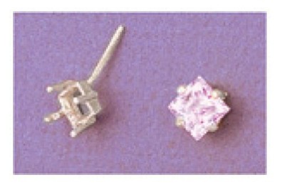 Two Square Crown Sterling Silver Wire Pre-Notched Earring Settings (4x4mm-8x8mm)