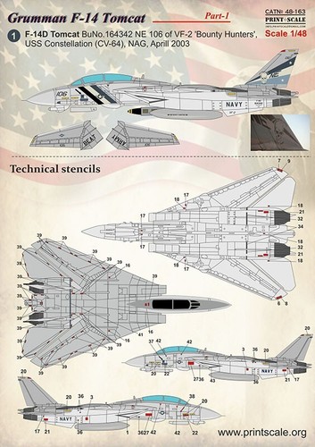 Print Scale 48-163 Decal 1:48 Grumman F14 Tomcat Part1 The complete set 1,5 leaf - Picture 9 of 24