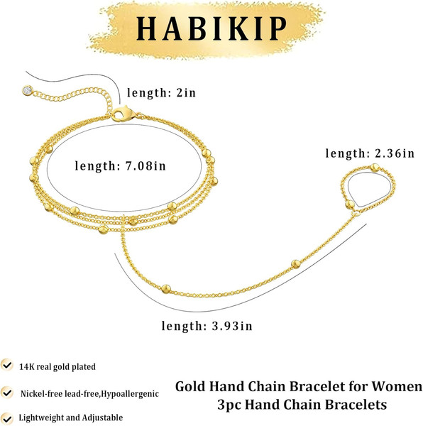 Alternate view of Gold Hand Chain Bracelet For Women, 14k Gold Plated Finger Ring Bracelet Dainty