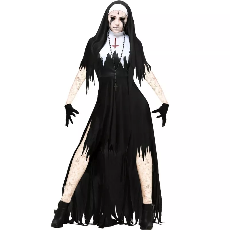 Vestido cosplay freira Halloween feminino fantasia terror disfarce