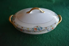 Vintage Meito China Covered Vegetable Dish Floral Border
