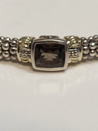 Lagos Sterling Silver 18k Gold Accent Smokey Quartz Caviar Bracelet 6-3/4"