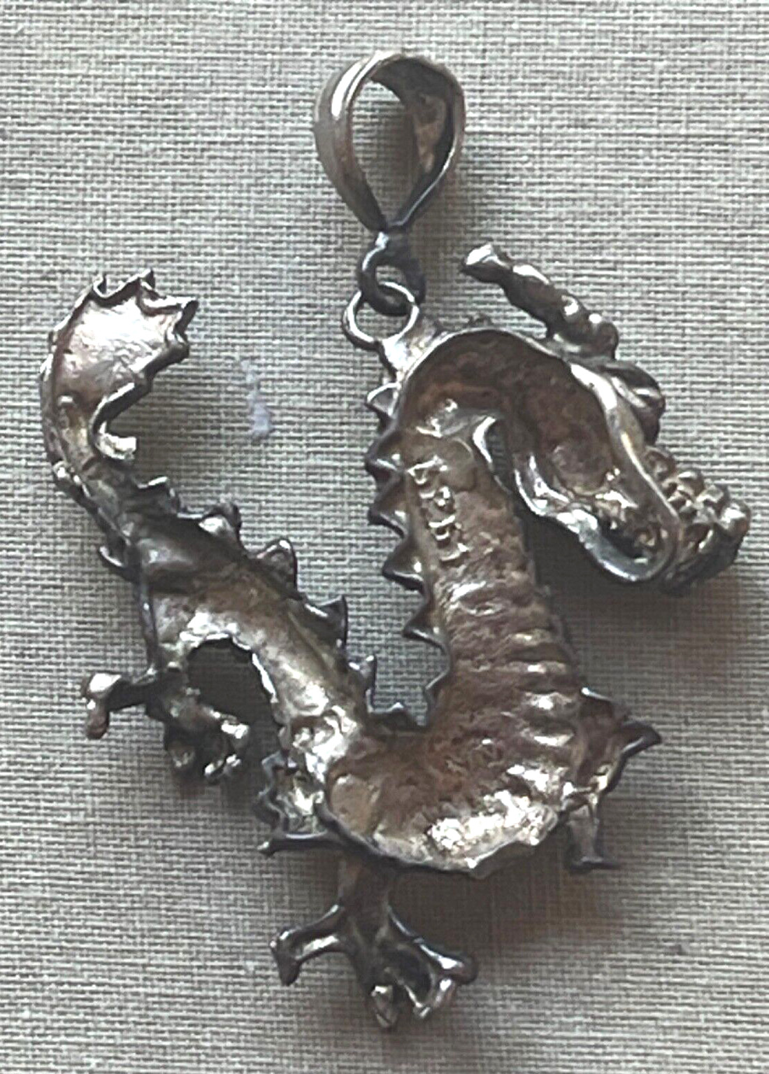 Solid 2" Silver Dragon Pendant. Good luck charm! … - image 4