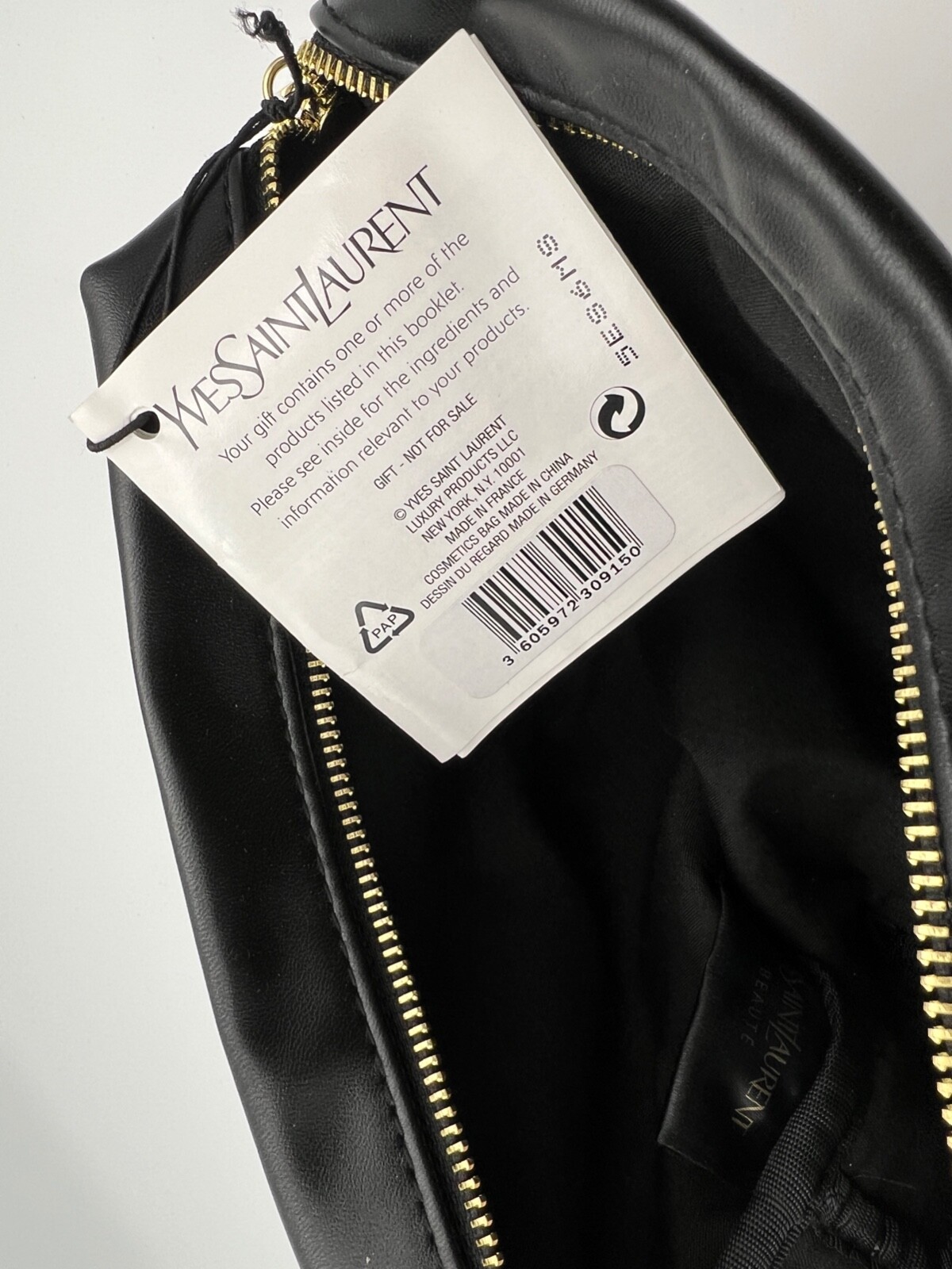 Borsa da viaggio Yves Saint Laurent 8"x5 5"x2" VUOTA YSL trucco cosmetico NERA