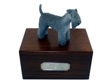 Beautiful Paulownia Wooden Personalized Urn With Kerry Blue Terrier Figurine