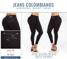 NYE JEANS COLOMBIANOS, Butt Lifter Fashion Mid-Fit Black Skinny Jeans 63843