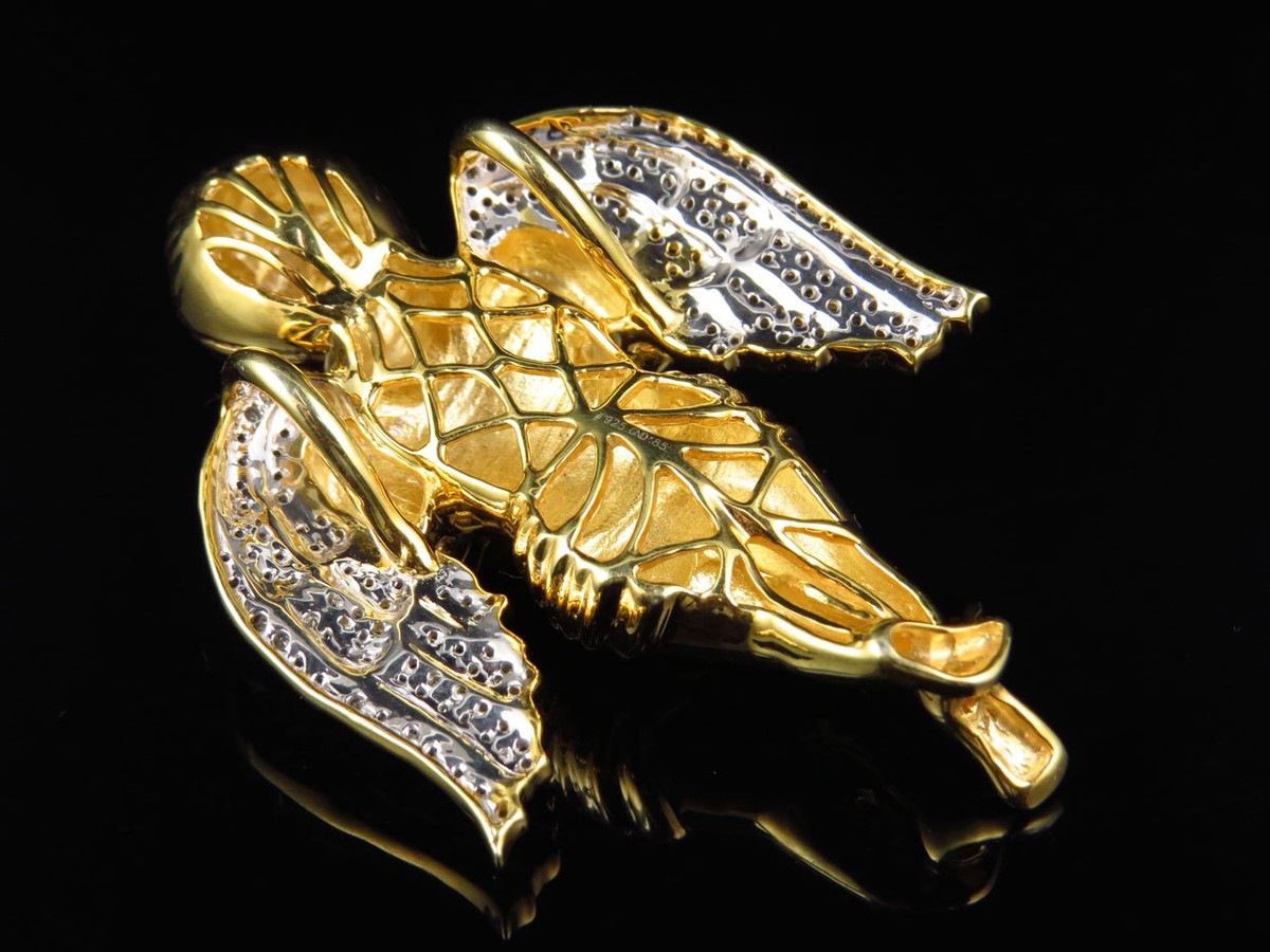 Pendentif Ange En Argent Sterling Avec Diamant 0,85 Ct - Collier Homme Or Jaune 2 Pouces