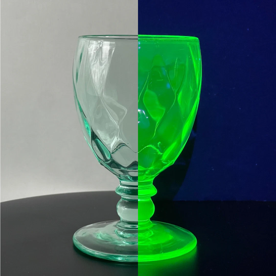 Uranium Yeoman Green Diamond Optic Glass Stem 1184 by Heisey