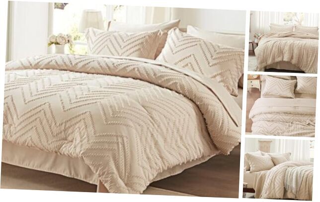 Comforter Set, Beige Tufted Bed in a Bag 7 Pieces with Queen 01 - Beige-image