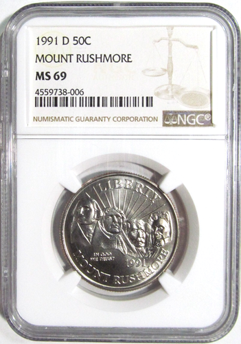 1991-D 50C Uncirculated MOUNT RUSHMORE Clad Half Dollar NGC MS69