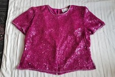 Genuine Adrianna Papell Evening Pink Sequins Silk Blouse M,zip Broken⚠️read