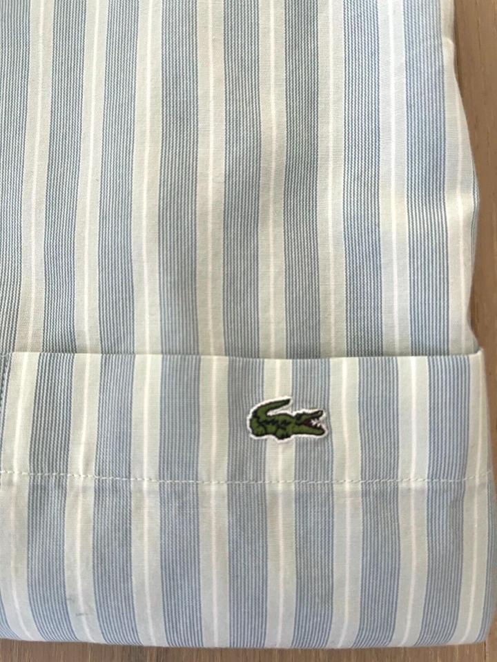 Camisa de Vestir LACOSTE Para Hombre Manga Larga Azul Gris Blanco Rayas Con Botones Talla 42 L Foto 3 de 4