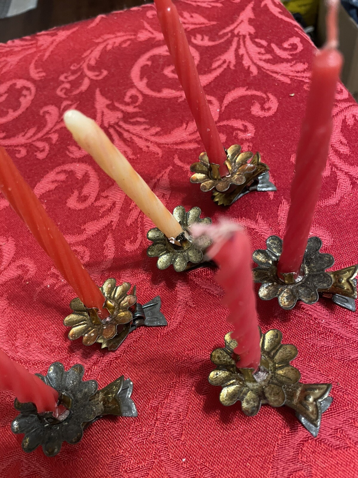 6 Vtg Christmas Clip W/ Candle Holders For Tree & 13 Vtg Icicle Tree Decorations