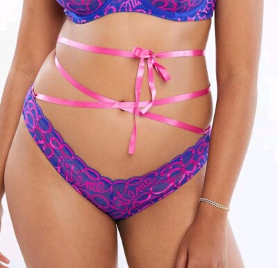 Savage X Fenty Lingerie Bite Me Ribbon Writing Brazilian Panty Size S NEW!
