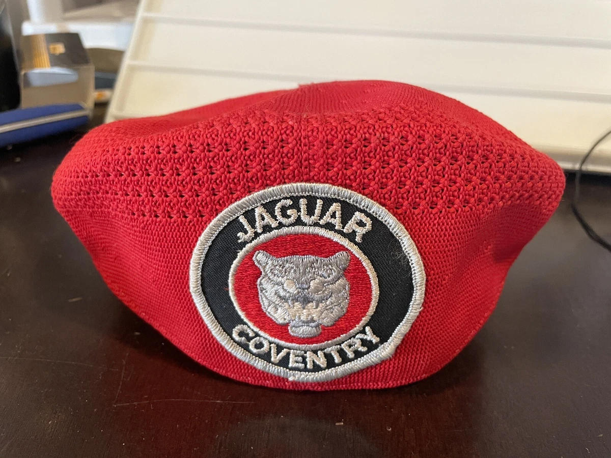 Vintage Red Kangol Jaguar Coventry Car Tweed Flat Golf Hat Red