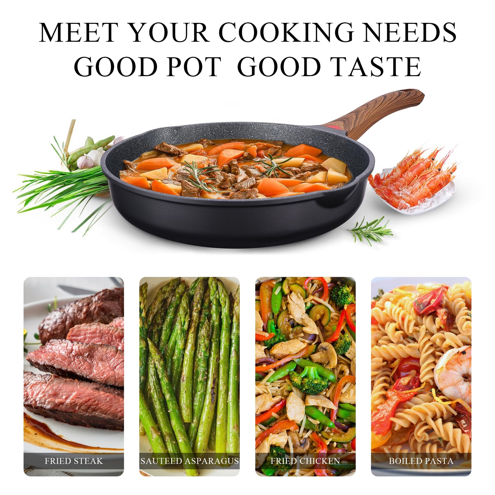 Nonstick Frying Pan Anti Scratch9.5 Inch Skillet Cast Aluminum Cookware Induc...