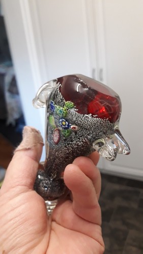 Vintage Murano Style Handblown Silver Millefiori cat From Italy. Ruby Glass - Picture 11 of 11