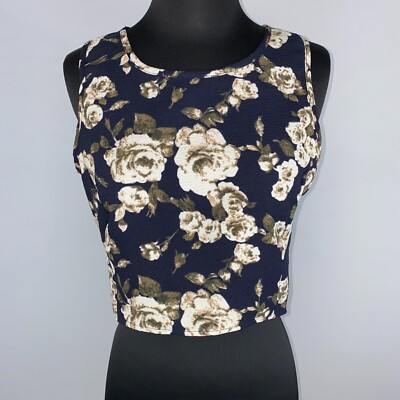 Fora Juniors L Multicolor Floral Cropped Tank Top Back Zip Boho Festival Summer