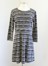 Ann Taylor Loft Black Off White Striped Tweed Dress Size 8 Casual Fit and Flare