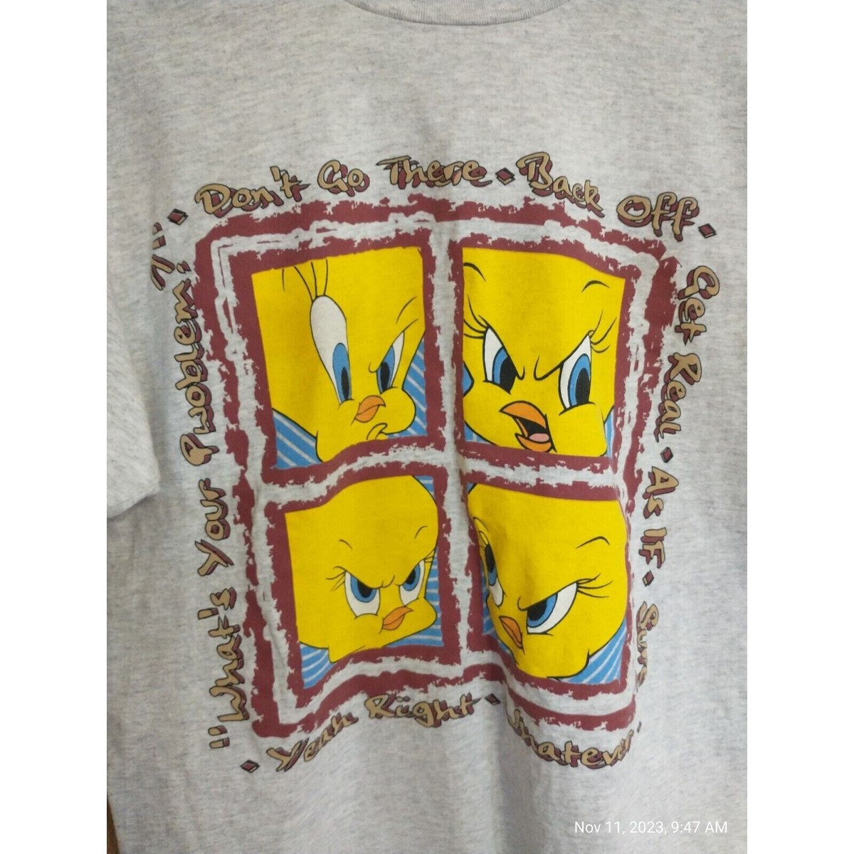 Vintage Single Stitch 1996 LOONEY TUNES Angry Tweety Bird T Shirt