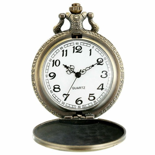 Bronze Truck Steampunk Vintage Men Quartz Pocket Watch Necklace Chain Gift - Picture 8 of 10