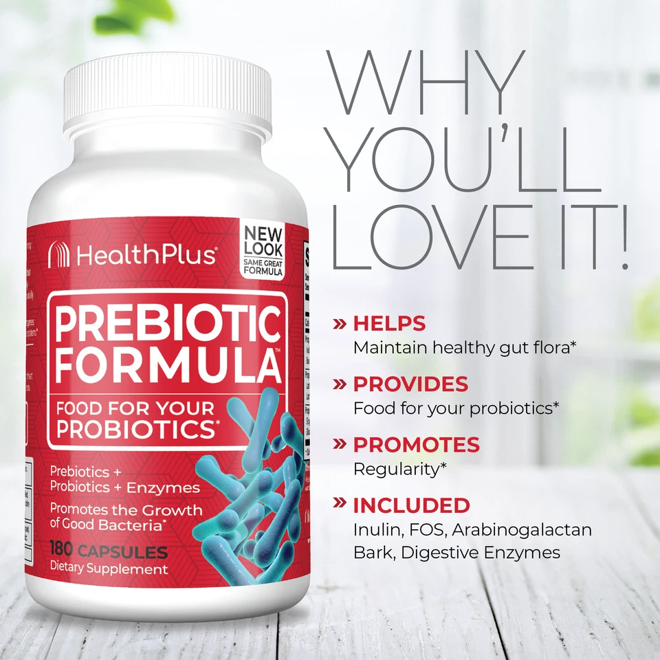 Health Plus Fórmula Prebiótica Suplemento Dietético Digestivo Cápsulas 500mg 180 ct Foto 4 de 4