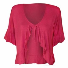Womens Frill Tie Front Cardigan Top Ladies Plus Size Party Wear Bolero Fancy Top