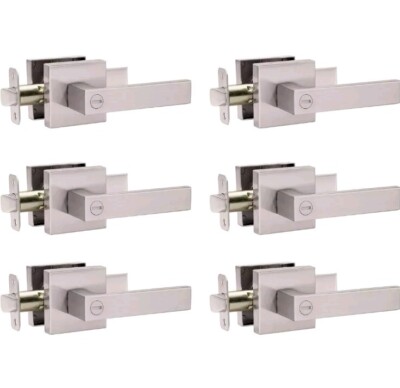 6 Pack Satin Nickel Keyless Interior Door Handle Levers Knobs Heavy Duty Square 