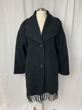 Vintage Utex Design Cashmere Wool Fringe Black Coat Small